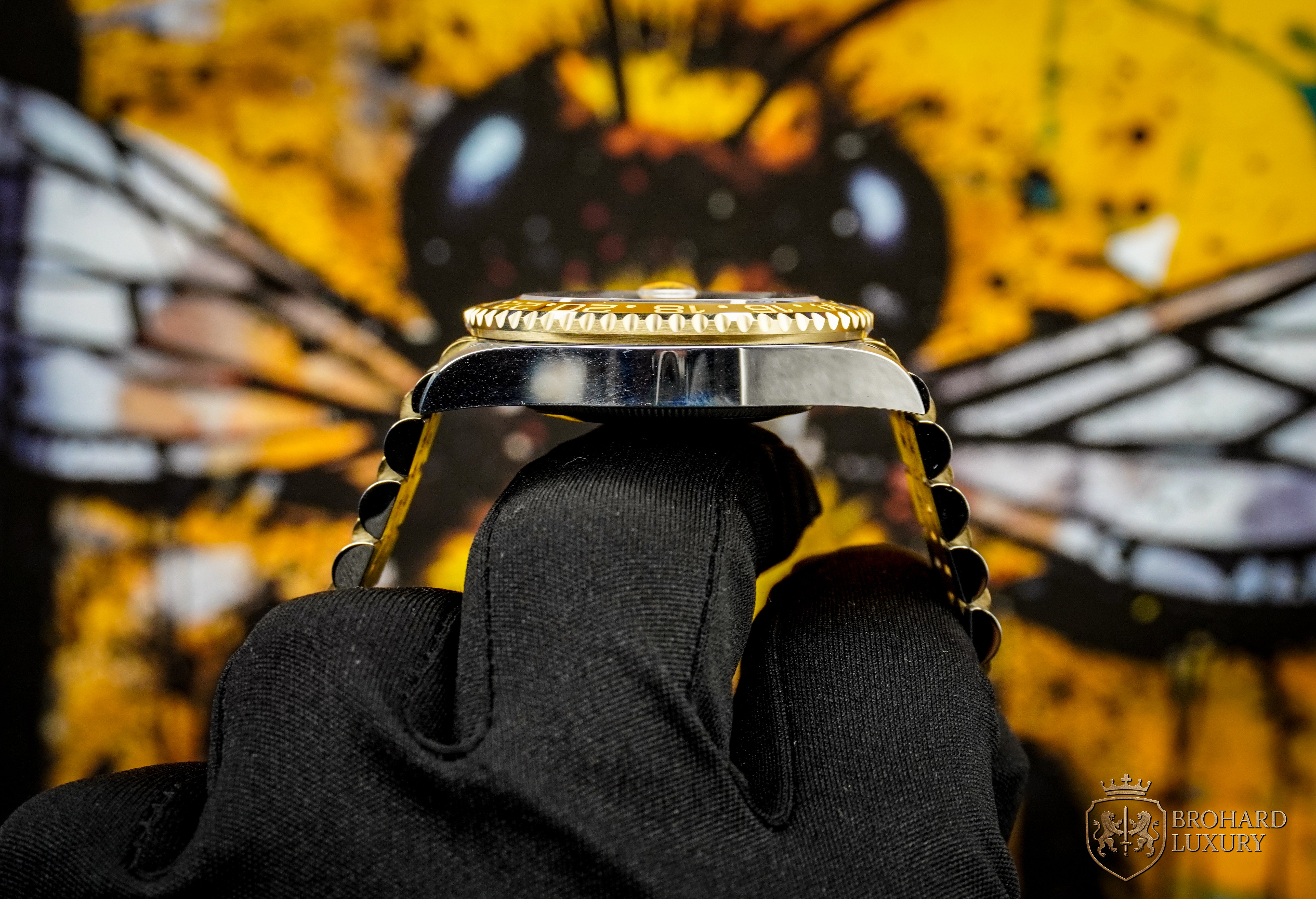 ROLEX GMT-Master II Black Dial Steel 18kt Yellow Gold Men's Watch 126713GRNR