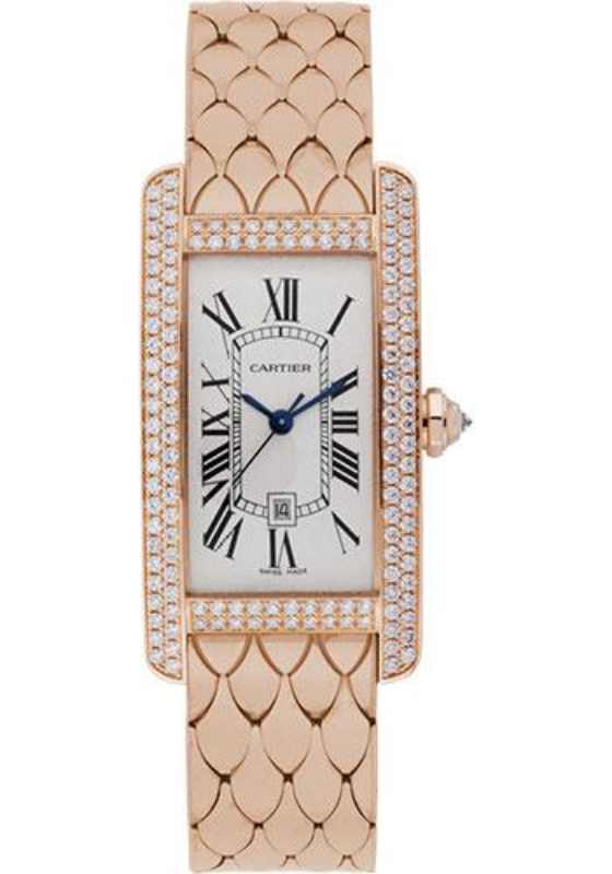 Cartier Tank Americaine Medium Model Watch - 41.6 x 22.6 mm Pink Gold Diamond Case - WB710010