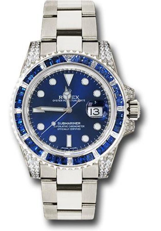 Rolex White Gold Submariner Date Watch - Sapphire And Diamond Bezel - Blue Dial - 116659 SABR bl