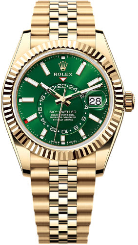 Rolex Sky-Dweller Yellow Gold 42mm Bright Green Dial Fluted Bezel Jubilee Bracelet - 336938 - 2025