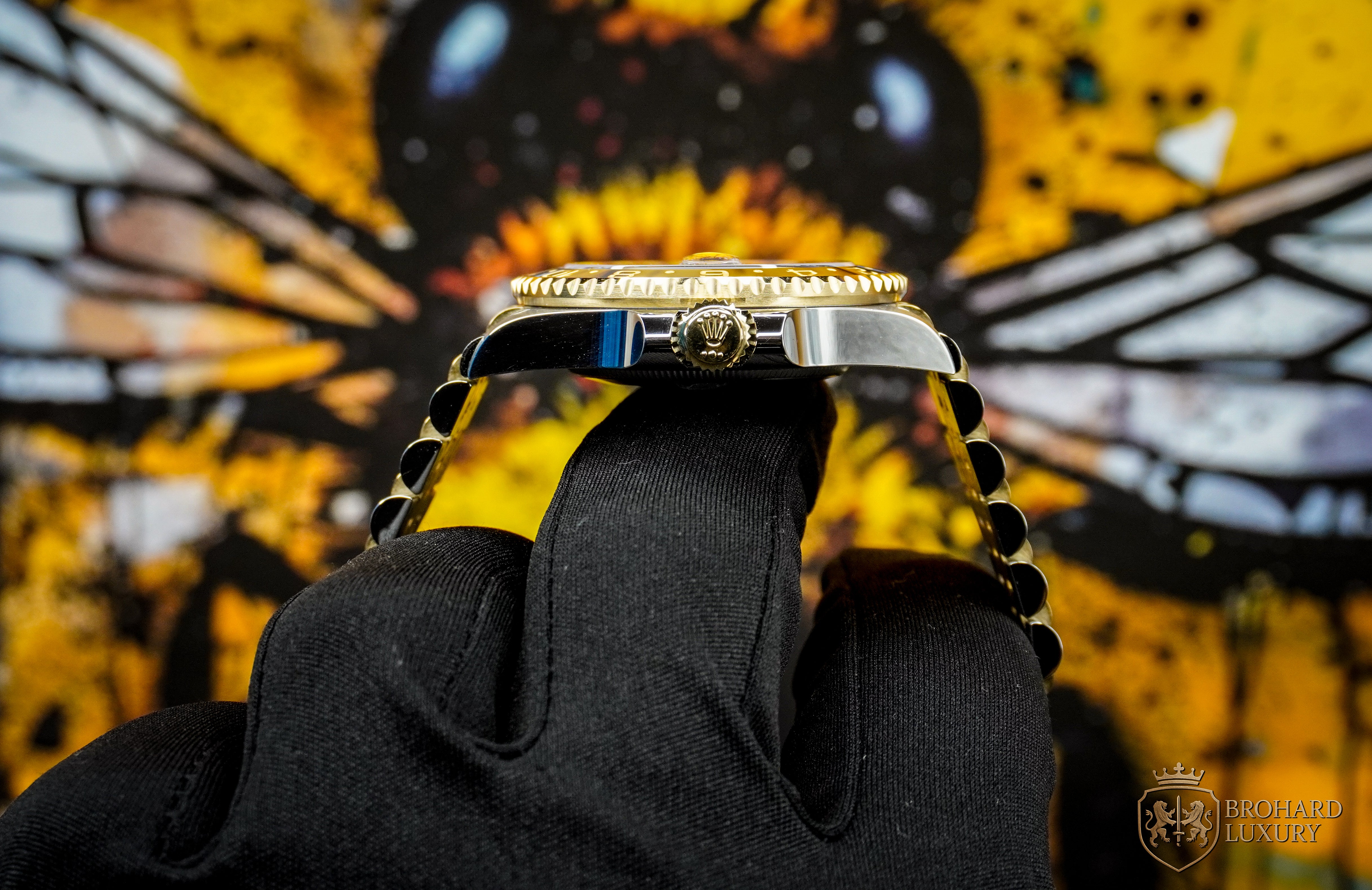 ROLEX GMT-Master II Black Dial Steel 18kt Yellow Gold Men's Watch 126713GRNR