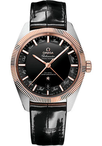 Omega Constellation Globemaster Omega Co-Axial Master Chronometer Annual Calendar - 41 mm Steel And Sedna Gold Case - Black Dial - Black Leather Strap - 130.23.41.22.01.001