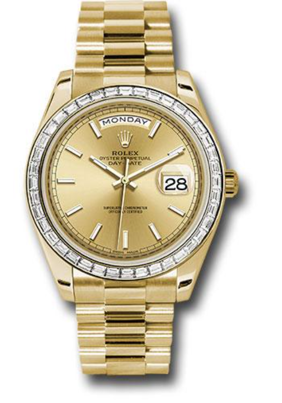 Rolex Yellow Gold Day-Date 40 Watch - Bezel - Champagne Index Dial - President Bracelet - 228398TBR chip